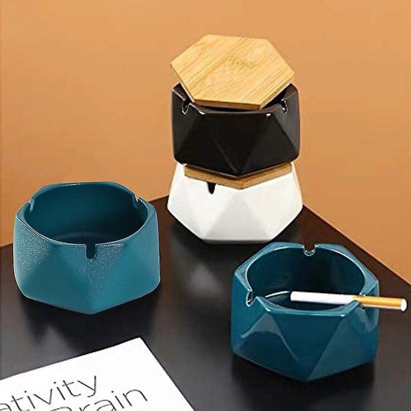 Ceramic Ashtray With Lid, Windproof Design And Geometric Shape, Portable Ashtray Carousel 3