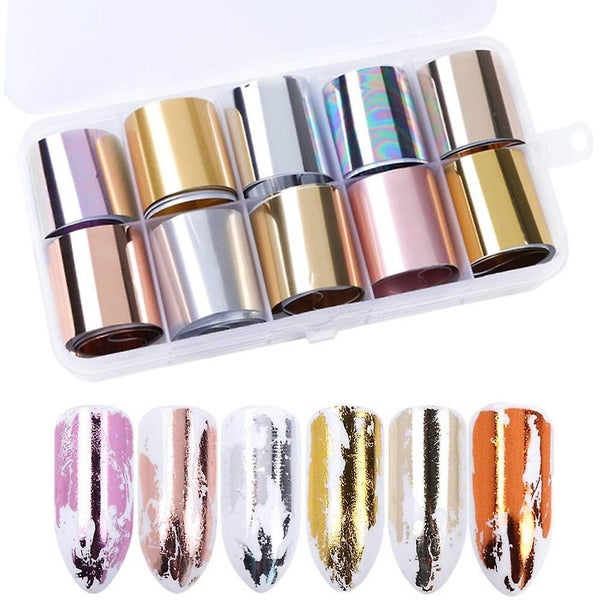 Holographic Nail Foil Transfer Sticker Roll Set - 10 Rolls Metallic Color Mix-pa Carousel 1