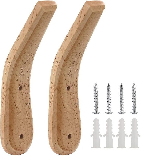 Natural Wood Wall-Mounted Coat Hooks - Vintage Heavy Duty Organizer Carousel 1