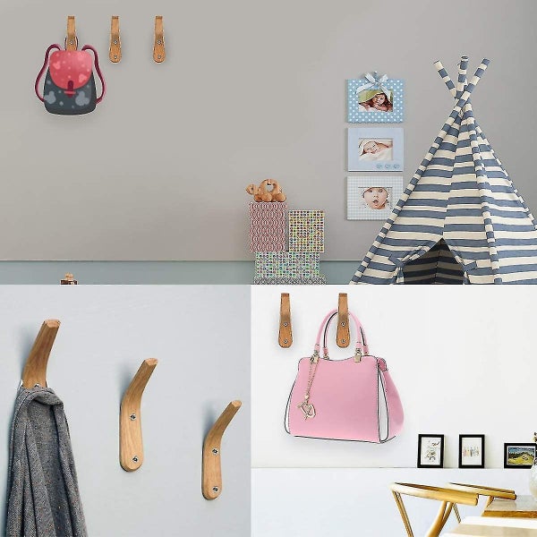 Natural Wood Wall-Mounted Coat Hooks - Vintage Heavy Duty Organizer Carousel 5