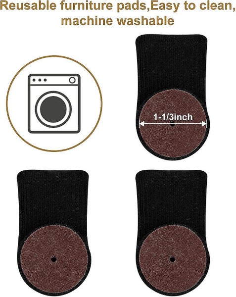 Chair Sock Non-Slip Pads - 24pcs for 1-2 Diameter Chair Legs (Black) Carousel 5