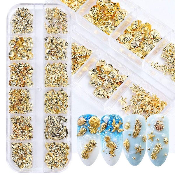 Holographic Nail Art Sequins Glitter Kit - Gold Mixed-Shape Metal Frame Shell Le Carousel 1
