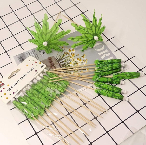 30pcs Tropical Coconut Palm Tree Paper Umbrella Cocktail Picks Parasol Fruit Pic Carousel 5