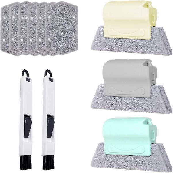 Set of 3 Window Slot Cleaning Brushes with 6 Replacement Cotton Pads - Handheld Carousel 1