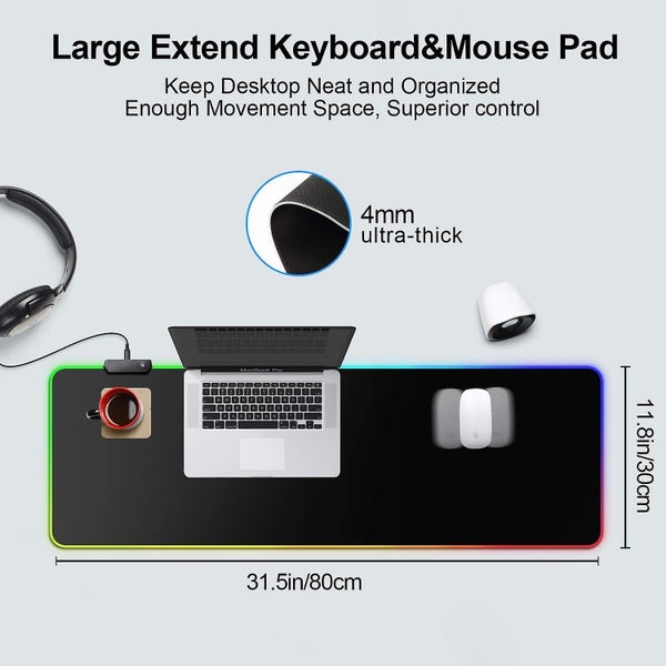 Rgb Gaming Mouse Pad X Large, Black Extended Led Mouse Pad 30% Larger Size(31.5" Carousel 2