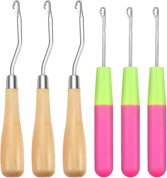 Set of 6 Latch Crochet Needles - Micro Braids, Dreads Maintenance, Mats - 3 Wood Carousel 1
