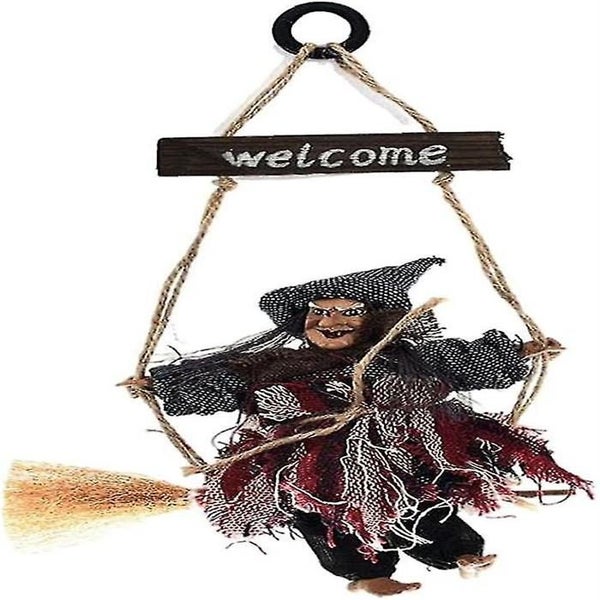 Halloween Witch Hang Decoration Welcome Door Sign Haunted House Props With Gray Carousel 1