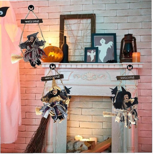 Halloween Witch Hang Decoration Welcome Door Sign Haunted House Props With Gray Carousel 2