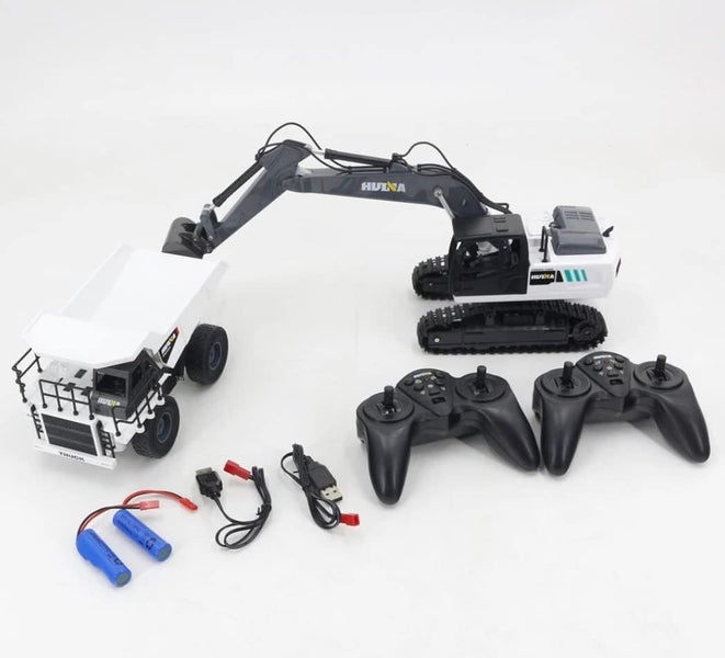 HUINA Dump Truck with Digger - White & Black - RC 1559 1:24 (Hui Na) Carousel 2