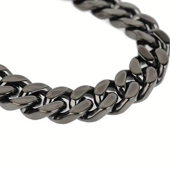 Men's Titanium Steel 8MM Gun-Metal Black Cuban Link Chain Carousel 2