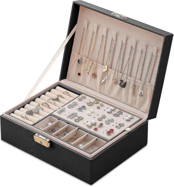 Lockable Leather Jewelry Box - 2 Layers Jewelry Organizer for Women - Small Stor Carousel 5