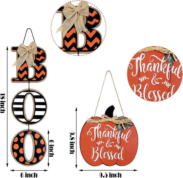 Boo Sign And Wood Pumpkin Thankful And Blessed Sign Harvest Fall Halloween Decor Carousel 2