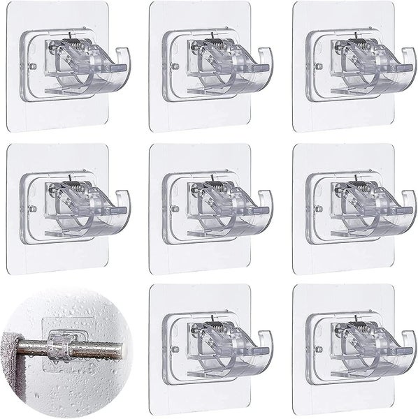 Curtain Rod Bracket No Drilling, 8 Pcs Adhesive Curtain Rod Holder Hooks, 3m No Carousel 1