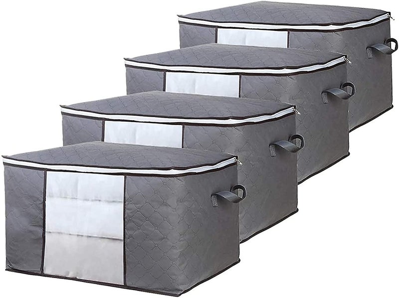 4 Pieces Large, Foldable Clothes Storage Bags With Reinforced Handle, Transparen Carousel 1