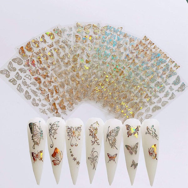 8sheets Nail Art Adhesive Sticker Sheets Different Laser Gold And Silver Color B Carousel 1