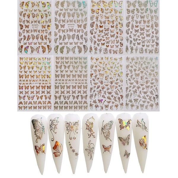 8sheets Nail Art Adhesive Sticker Sheets Different Laser Gold And Silver Color B Carousel 2