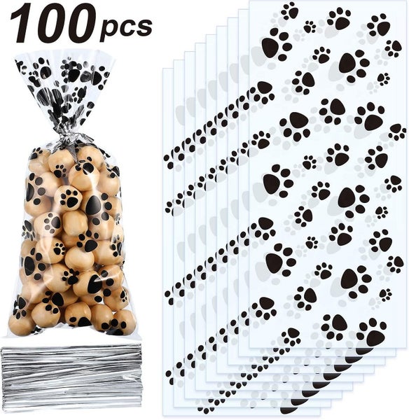 Pet Paw Print Cone Cellophane Bags Heat Sealable Treat Candy Bags Dog Gift Bags Carousel 1