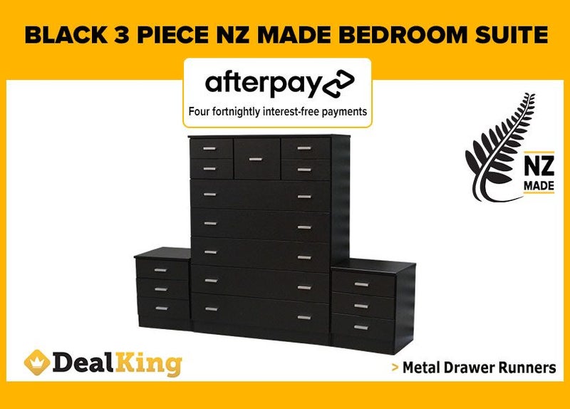 • BLACK FULLY ASSEMBLED 3PC NZ MADE BEDROOM SUITE $835 • Carousel 1