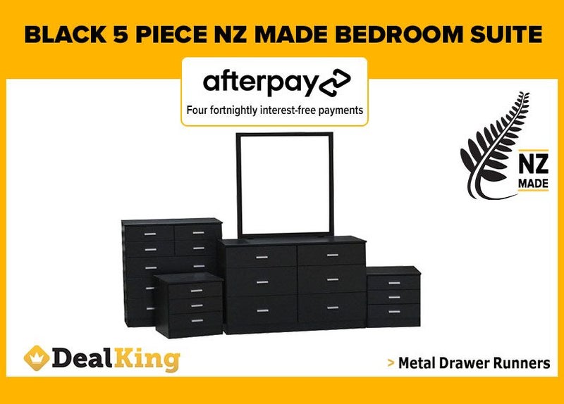 • BLACK FULLY ASSEMBLED 5PC NZ MADE BEDROOM SUITE $1239 • Carousel 1
