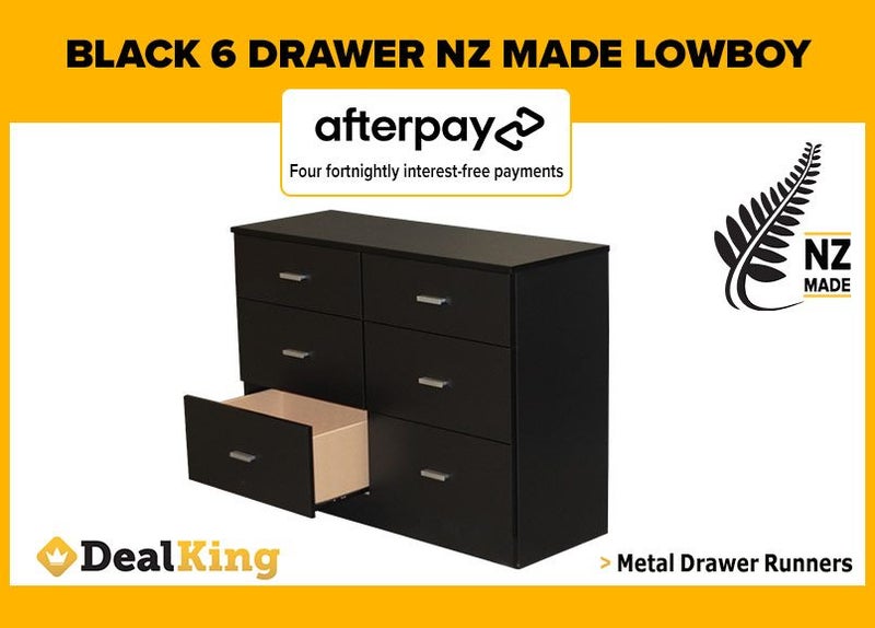 • BLACK FULLY ASSEMBLED 6 DRAWER LOWBOY NZ MADE $515 • Carousel 1