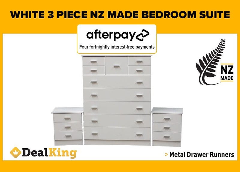 • WHITE FULLY ASSEMBLED 3PC NZ MADE BEDROOM SUITE $835 • Carousel 1