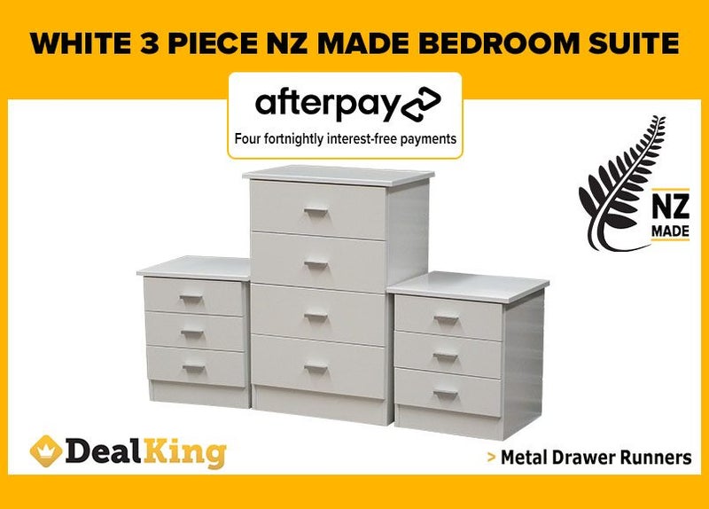 • WHITE FULLY ASSEMBLED 3PC NZ MADE BEDROOM SUITE $585 • Carousel 1
