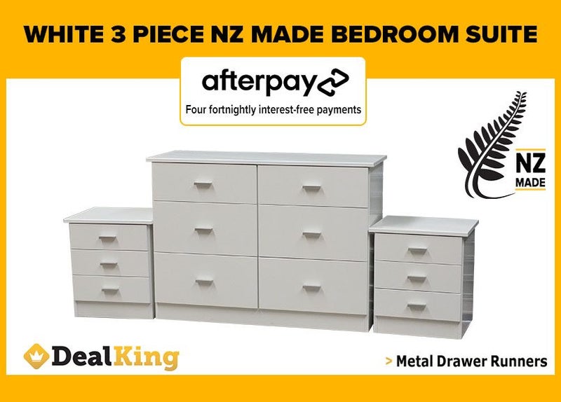 • WHITE FULLY ASSEMBLED 3PC NZ MADE BEDROOM SUITE $835 • Carousel 1