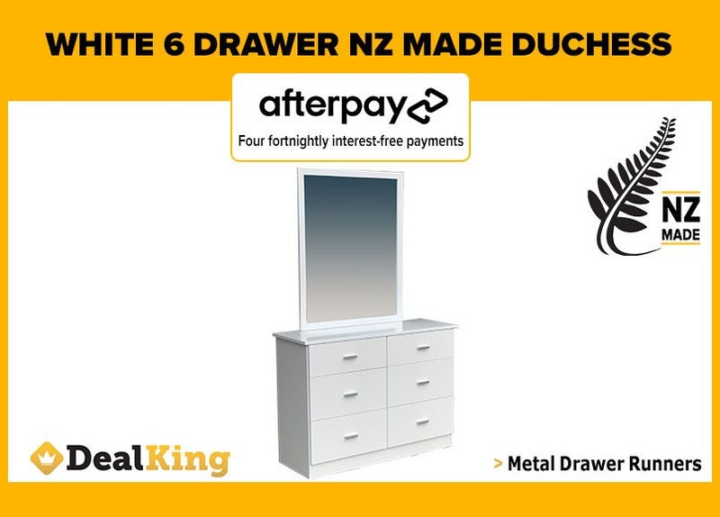 • WHITE FULLY ASSEMBLED 6 DRAWER NZ MADE DUCHESS $625 • Carousel 1
