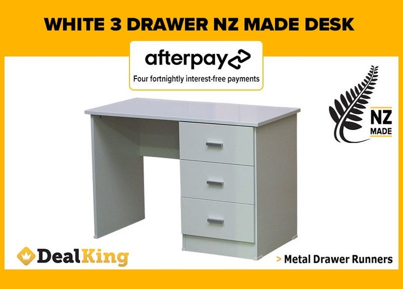 • WHITE FULLY ASSEMBLED NZ MADE 3 DRAWER DESK $389 • Carousel 1