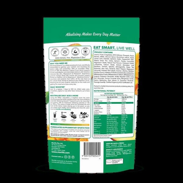 MORLIFE ALKALISING GREENS (TROPICAL CRUSH) 700g -Gluten Free&Vegan Multimineral63670649420035111