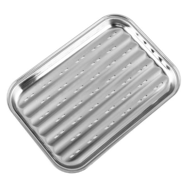 Stainless Steel Tray Rectangular Grilled Fish Plate With Holes Steamed Rice Plat Carousel 1