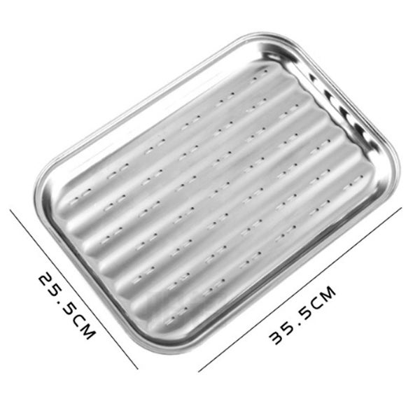 Stainless Steel Tray Rectangular Grilled Fish Plate With Holes Steamed Rice Plat Carousel 5