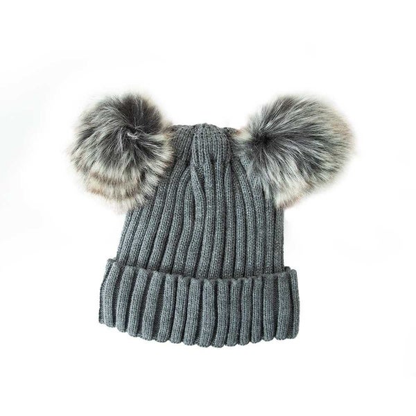 Beanie Double Pom Pom Beanie Grey Carousel 1