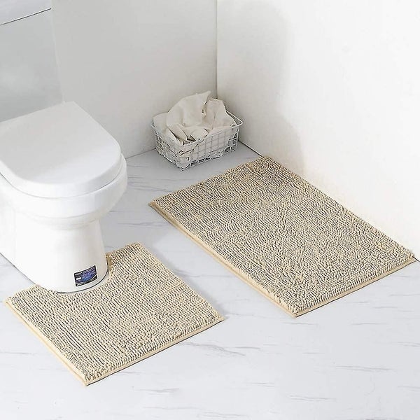 Non-slip Bath Mat Set, 2 Piece Bath Mat 50x80cm, Microfiber Chenille Toilet Mat Carousel 1