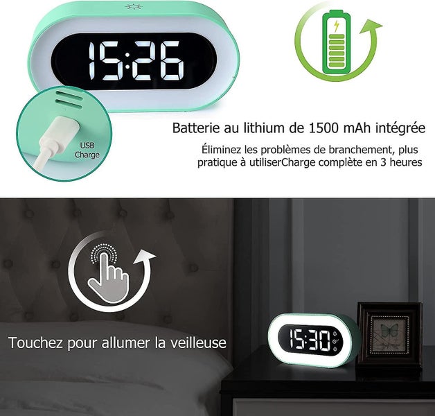 Night Lights LED Digital Alarm Clock, Yisyn Built-in 1500mAh Lithium Batteries U Carousel 2