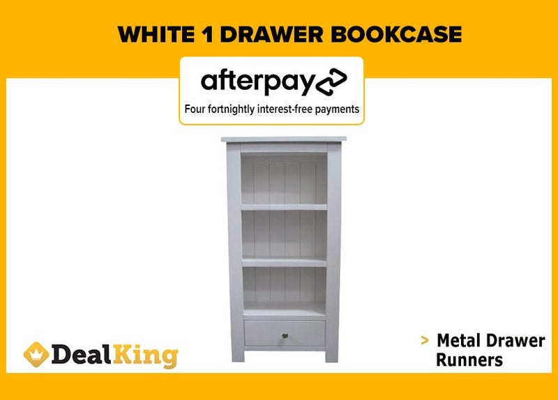 • WHITE 1 DRAWER BOOKCASE $345 • Carousel 1