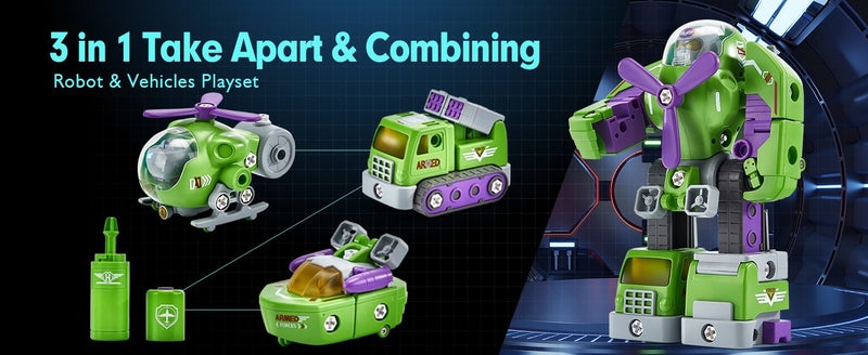 3+in-1 Take Apart Robot Kids Toys 3-5-7 STEM Toys Transformer Toys Building Cons Carousel 2
