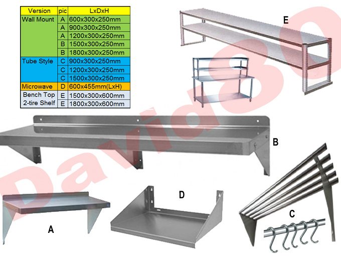 Wall Mount shelf 0.9x0.3x0.25m Stainless Shelf Wall Mount Shelf depth=30cm Carousel 1