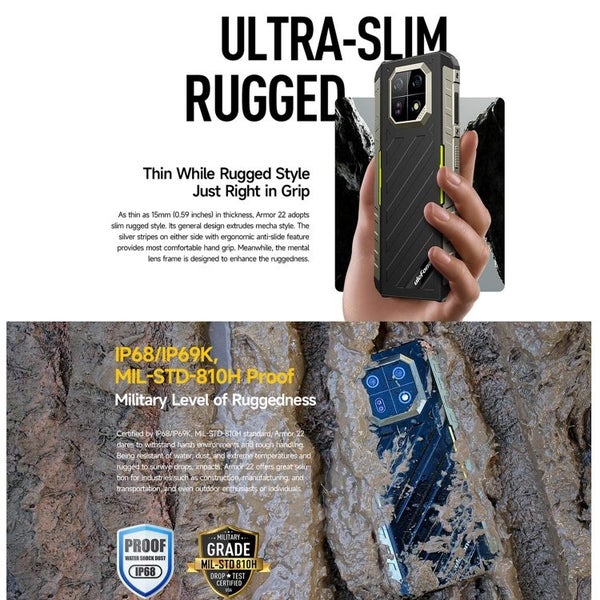 Ulefone Armor 22, 8GB+128GB IP68/IP69K Rugged Phone 6.58" 64MP Cam Android 13 4G62863861495809112