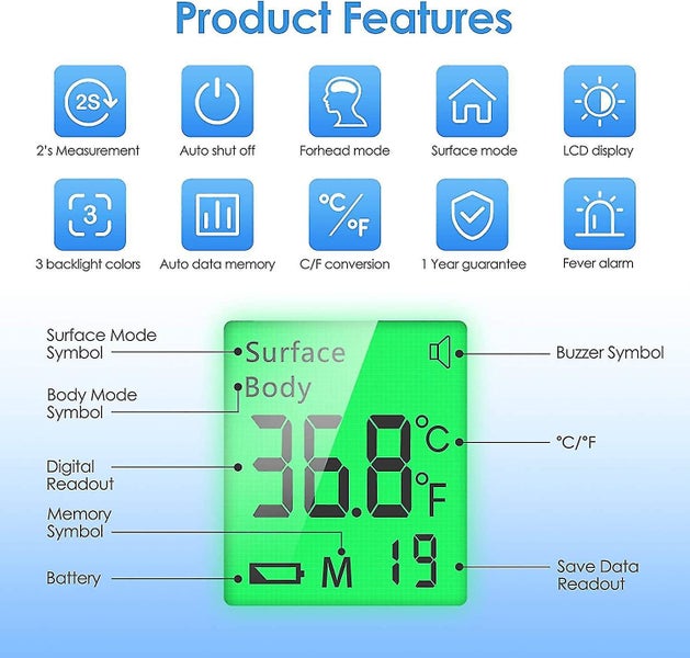 Kkmier Adult Forehead Thermometer with LCD Display - Non-contact Infrared Thermo Carousel 1