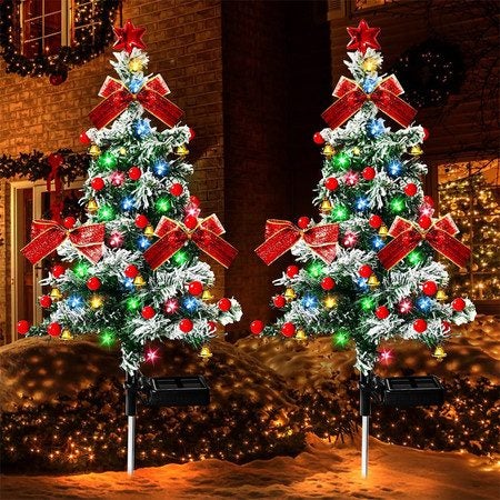 2PCS Solar Christmas Tree Outdoor Yard Xmas Decoration Carousel 2
