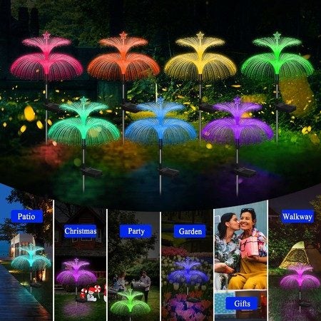 3PCS Outdoor Solar Garden Lights Flower Jellyfish Yard Lights NEW Carousel 1