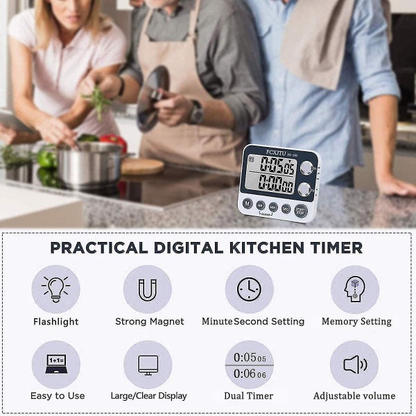 Digital Dual Kitchen Timer, 3 Channels Count Up/down Timer, Cooking Timer, Large Carousel 4