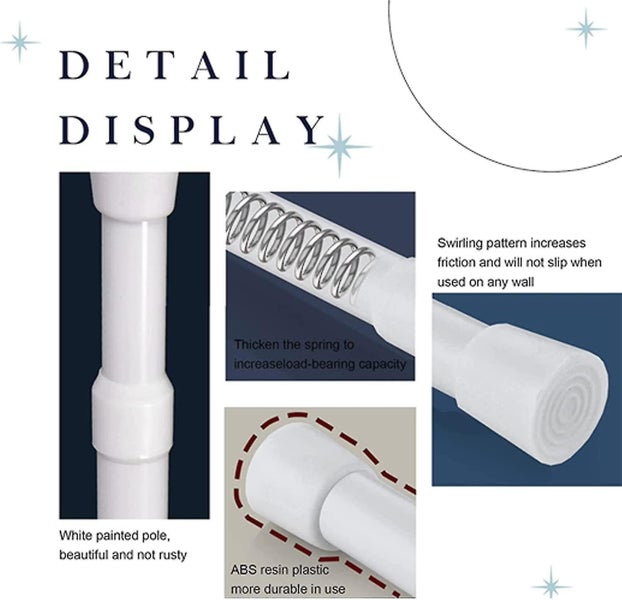 Adjustable Tension Spring Curtain Rod - Telescopic Shower Rod, White, 40-70 inch Carousel 2