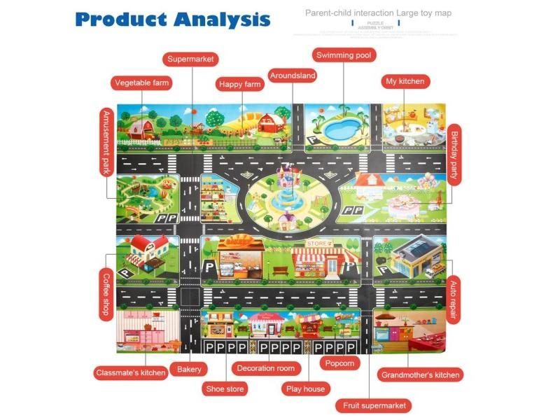 130*100cm Children Play Mats House Traffic Road Signs Car Model Parking City Carousel 6