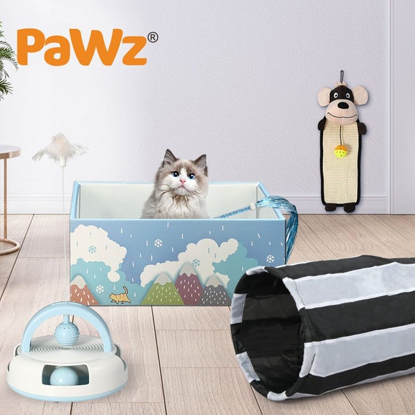 Pawz Interactive Pet Toy Set Cat Tunnel Bed Feather Teaser Dog Scratching Board Carousel 9