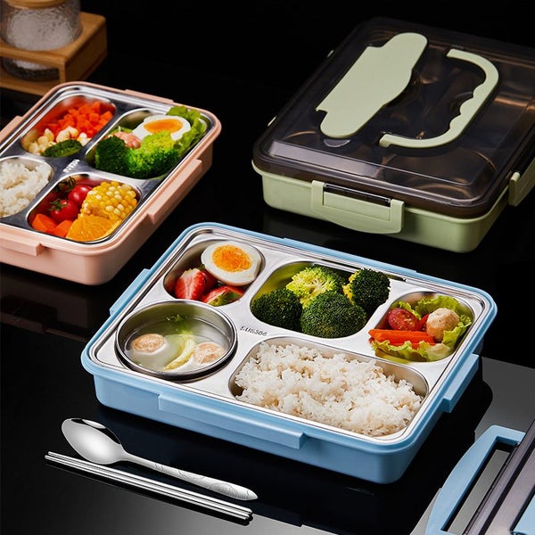 304 Stainless Steel Canteen Microwave Food Insulation Compartments Lunch Box Carousel 1