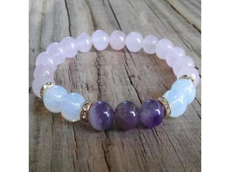 Moonstone Rose Quartz Stone Bead Stretch Bracelet Healing Women Gift Carousel 1
