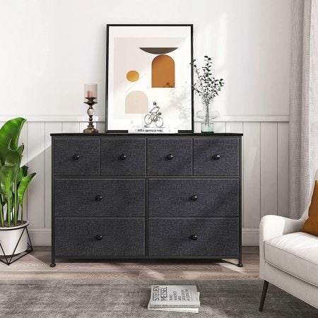 Chest of 8 Drawers Black Bedroom Dresser Storage Organizer Unit Fabric Carousel 1