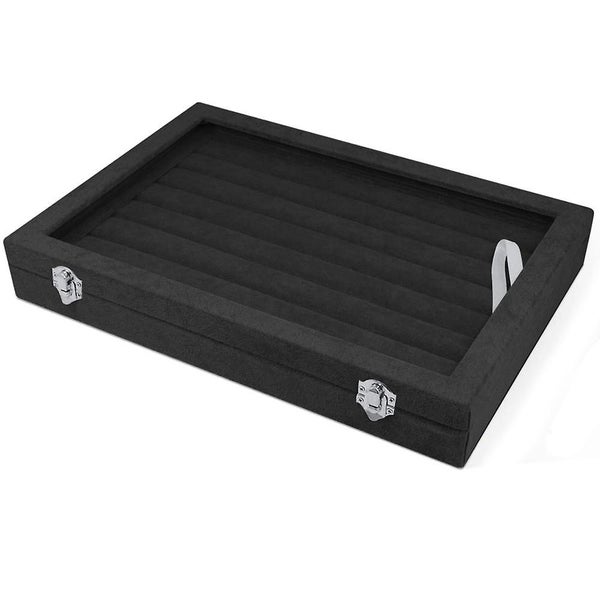 Velvet Ring Storage Box - Jewelry Holder With Clear Glass Lid Hold Up To Display Carousel 2